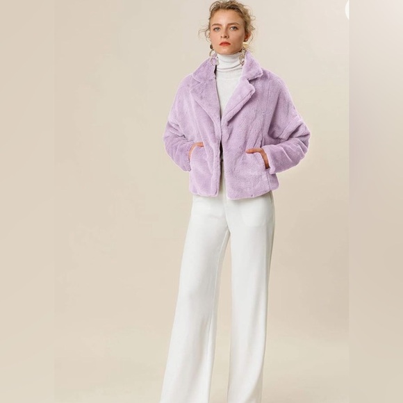 Women's Winter Cropped Faux Fur Bolero Jacket Notch Lapel Collar Dropped Coat - Picture 4 of 16